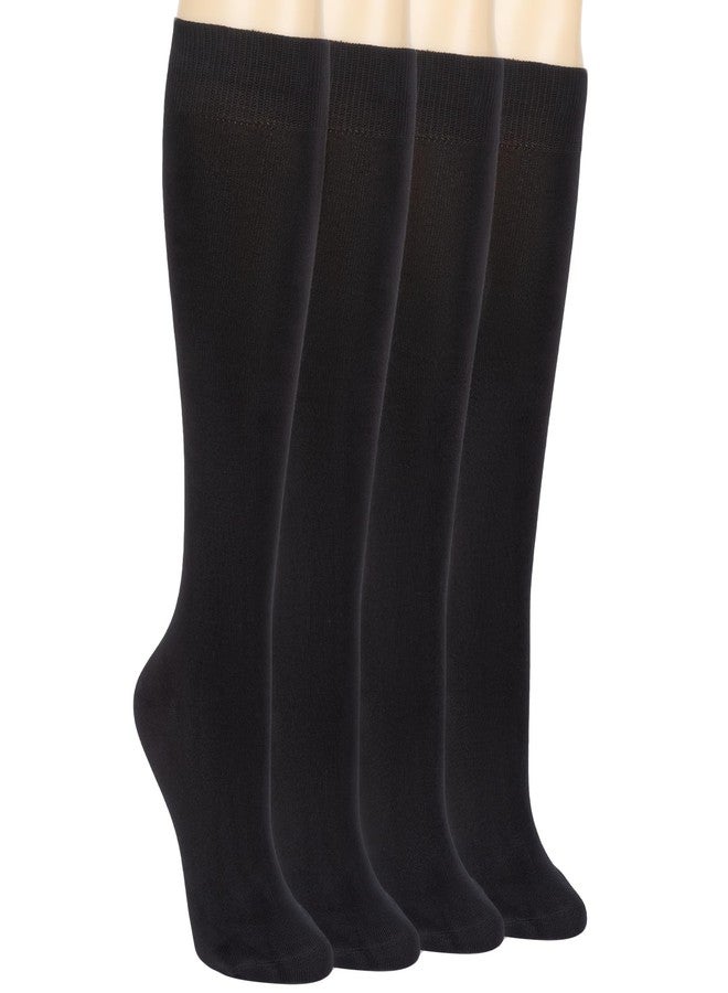 Athlemo 4 Pack rayon from Viscose Fiber Lightweight Knee High Dress Socks for Women, Comfortable Breathable Casual Socks, Solid Tube Socks Fit Well for Outdoor Sport School Uniform, Black 10-13 - Image 1